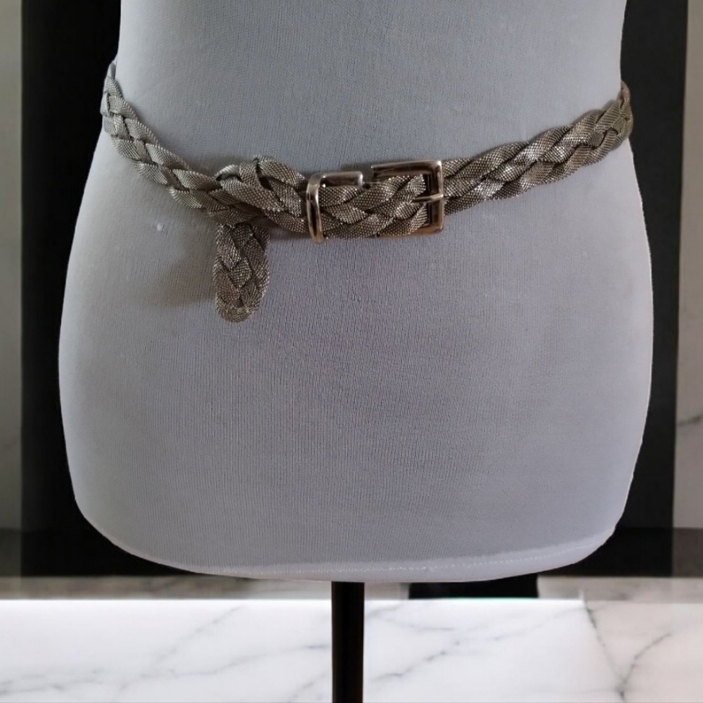 Elegant Silver Mesh Braided Belt M/L